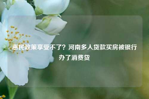 惠民政策享受不了？河南多人贷款买房被银行办了消费贷