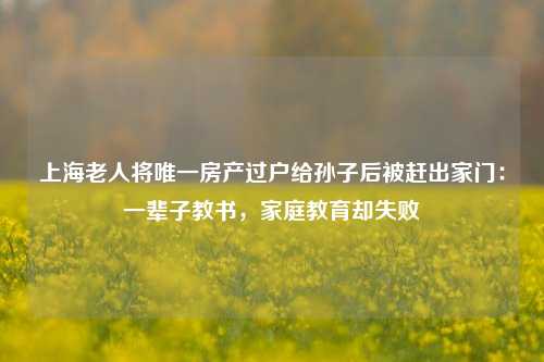 上海老人将唯一房产过户给孙子后被赶出家门：一辈子教书，家庭教育却失败