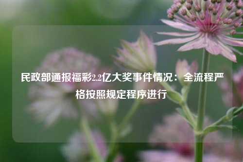 民政部通报福彩2.2亿大奖事件情况：全流程严格按照规定程序进行