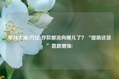 单月大减4万亿 存款都流向哪儿了？“提前还贷”意愿增强!